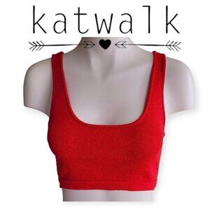 Katwalk Red Square Neck Sculpted Knit Crop Tank Y2K Coquette Sleeveless M